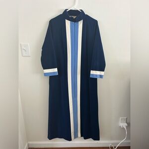 Vanity Fair Retro Blue Color Block Zip Front Robe House Coat Size 10 Vintage